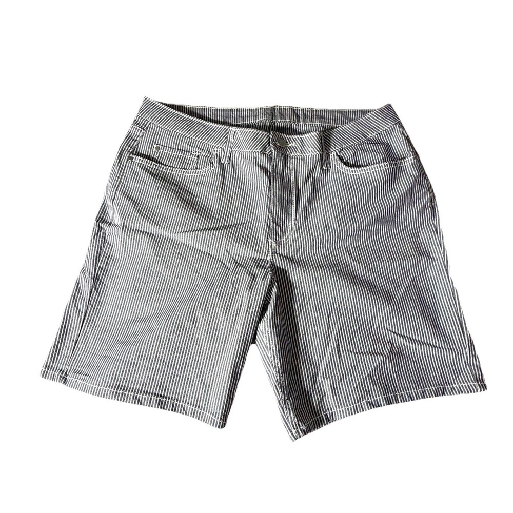 Lee Riders Women's Pinstripe Midrise Bermuda Shorts Size 14 Blue White Stretch